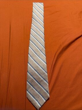 Pronto Uomo Beige and Blue Striped Silk Tie